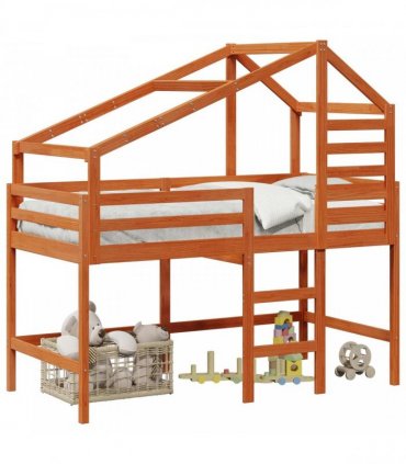 vidaXL Loft Bed Frame Wax Brown 90 x 190 cm Solid Pine Wood