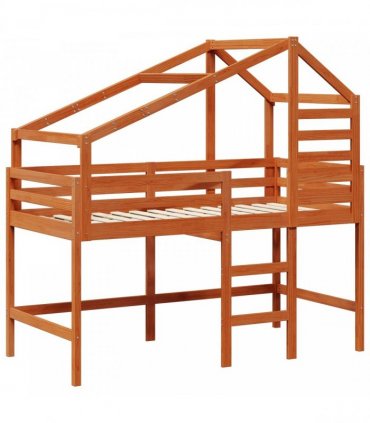 vidaXL Loft Bed Frame Wax Brown 90 x 190 cm Solid Pine Wood