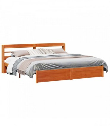 vidaXL Bed Frame with Shelf Wax Brown 180 x 200 cm Solid Pine Wood