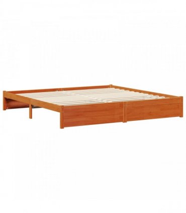 vidaXL Bed Frame with Shelf Wax Brown 180 x 200 cm Solid Pine Wood