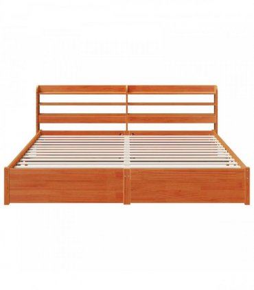 vidaXL Bed Frame with Shelf Wax Brown 180 x 200 cm Solid Pine Wood