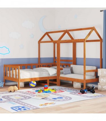 vidaXL Day Bed Set 3 pcs Wax Brown Solid Pine Wood