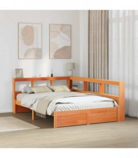 vidaXL Bookcase Bed Plain 2 pcs Wax Brown 200 x 150 cm Solid Pine Wood