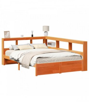 vidaXL Bookcase Bed Plain 2 pcs Wax Brown 200 x 150 cm Solid Pine Wood