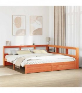 vidaXL Bookcase Bed Plain 2 pcs Wax Brown 200 x 200 cm Solid Pine Wood