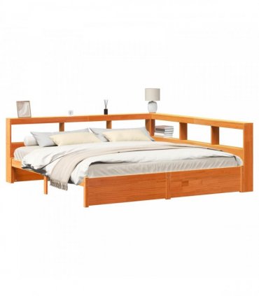 vidaXL Bookcase Bed Plain 2 pcs Wax Brown 200 x 200 cm Solid Pine Wood