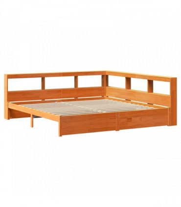 vidaXL Bookcase Bed Plain 2 pcs Wax Brown 200 x 200 cm Solid Pine Wood