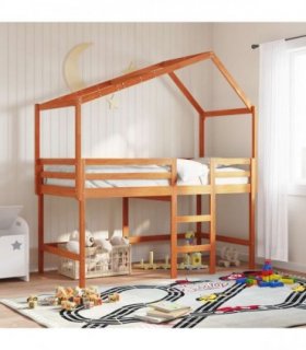 vidaXL Loft Bed Frame Wax Brown 90 x 190 cm Solid Pine Wood
