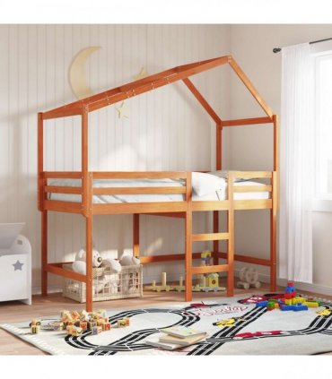 vidaXL Loft Bed Frame Wax Brown 90 x 190 cm Solid Pine Wood