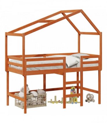 vidaXL Loft Bed Frame Wax Brown 90 x 190 cm Solid Pine Wood