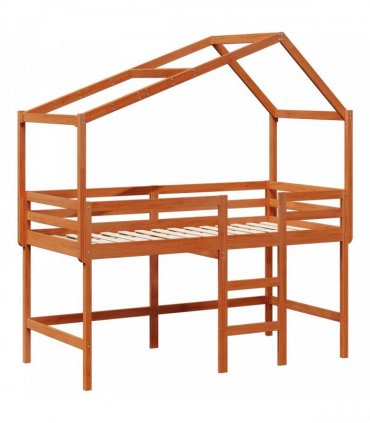vidaXL Loft Bed Frame Wax Brown 90 x 190 cm Solid Pine Wood