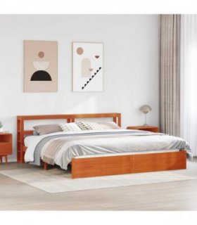 vidaXL Bed Frame with Shelf Wax Brown 180 x 200 cm Solid Pine Wood