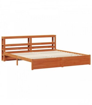 vidaXL Bed Frame with Shelf Wax Brown 180 x 200 cm Solid Pine Wood
