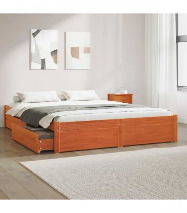vidaXL Bed Frame Wax Brown 140 x 200 cm Solid Pine Wood