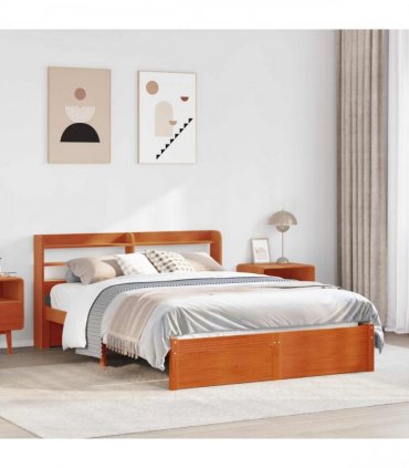 vidaXL Bed Frame Wax Brown 150 x 200 cm Solid Pine Wood