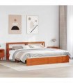 vidaXL Bed Frame with Shelf Wax Brown 200 x 200 cm Solid Pine Wood