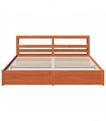 vidaXL Bed Frame with Shelf Wax Brown 200 x 200 cm Solid Pine Wood