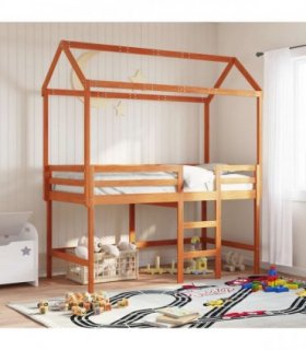 vidaXL Loft Bed Frame Wax Brown 90 x 190 cm Solid Pine Wood
