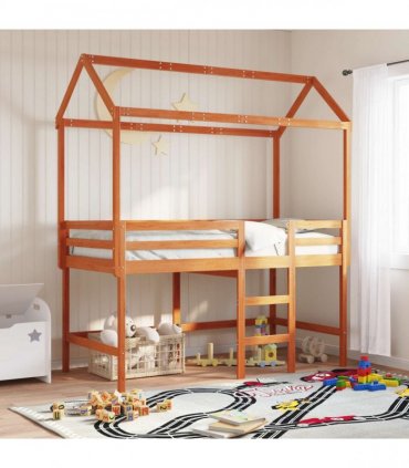 vidaXL Loft Bed Frame Wax Brown 90 x 190 cm Solid Pine Wood