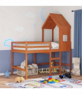 vidaXL Loft Bed Frame Wax Brown 90 x 190 cm Solid Pine Wood