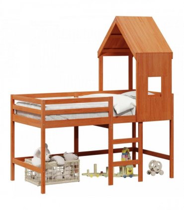 vidaXL Loft Bed Frame Wax Brown 90 x 190 cm Solid Pine Wood