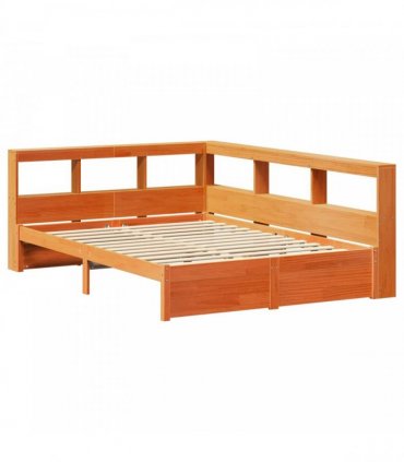 vidaXL Bookcase Bed Plain 2 pcs Wax Brown 200 x 140 cm Solid Pine Wood