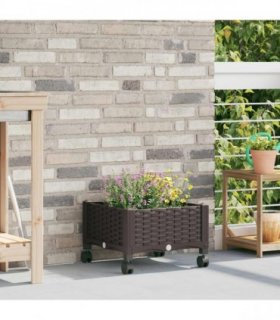 vidaXL Garden Planter with Wheels Brown 40 x 40 x 29 cm PP