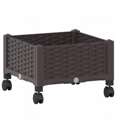 vidaXL Garden Planter with Wheels Brown 40 x 40 x 29 cm PP