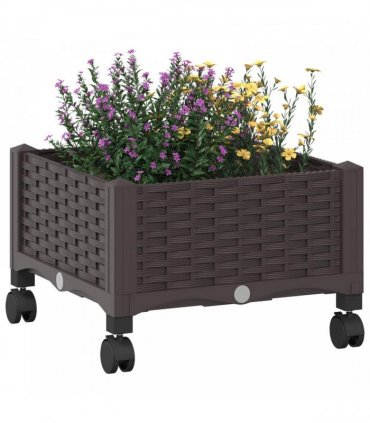 vidaXL Garden Planter with Wheels Brown 40 x 40 x 29 cm PP