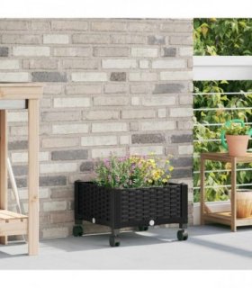 vidaXL Garden Planter with Wheels Black 40 x 40 x 29 cm PP
