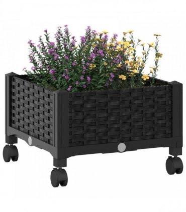 vidaXL Garden Planter with Wheels Black 40 x 40 x 29 cm PP