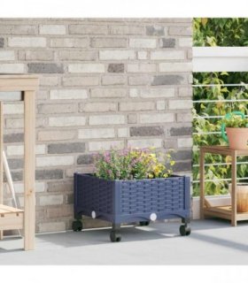 vidaXL Garden Planter with Wheels Blue Grey 40 x 40 x 29 cm PP