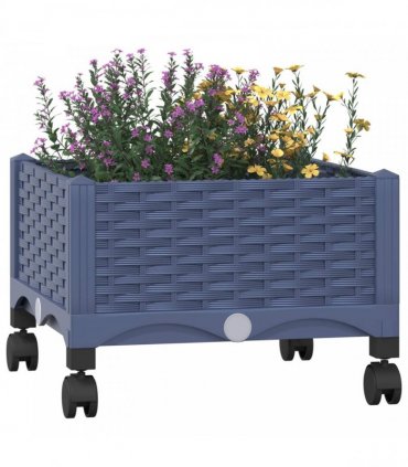 vidaXL Garden Planter with Wheels Blue Grey 40 x 40 x 29 cm PP