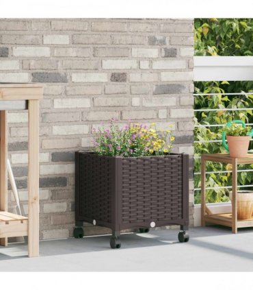 vidaXL Garden Planter with Wheels Brown 40 x 40 x 44 cm PP