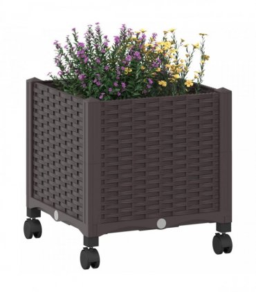 vidaXL Garden Planter with Wheels Brown 40 x 40 x 44 cm PP