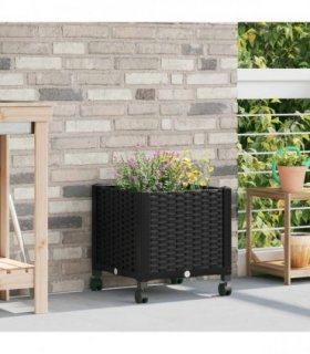 vidaXL Garden Planter with Wheels Black 40 x 40 x 44 cm PP