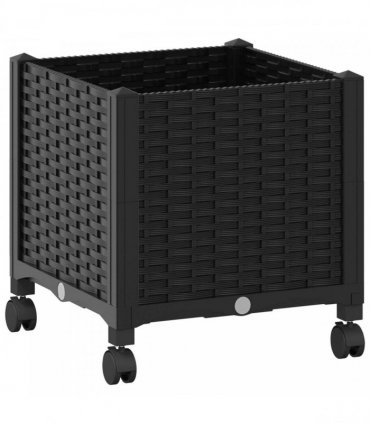 vidaXL Garden Planter with Wheels Black 40 x 40 x 44 cm PP
