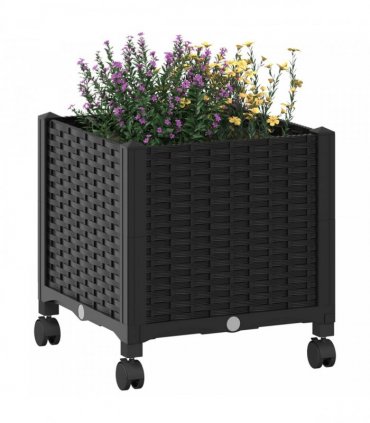 vidaXL Garden Planter with Wheels Black 40 x 40 x 44 cm PP