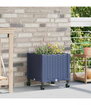 vidaXL Garden Planter with Wheels Blue Grey 40 x 40 x 44 cm PP
