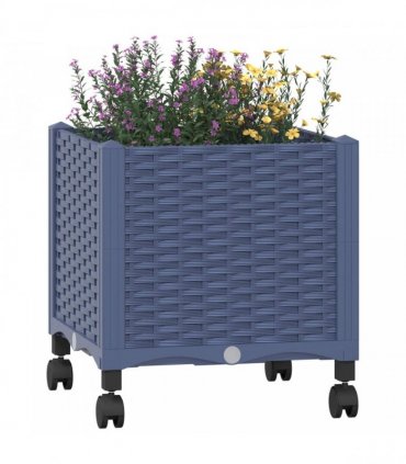 vidaXL Garden Planter with Wheels Blue Grey 40 x 40 x 44 cm PP