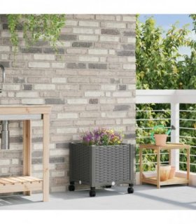 vidaXL Garden Planter with Wheels Light Grey 40 x 40 x 44 cm PP