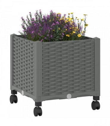 vidaXL Garden Planter with Wheels Light Grey 40 x 40 x 44 cm PP