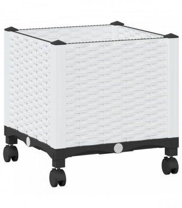 vidaXL Garden Planter with Wheels White 40 x 40 x 44 cm PP
