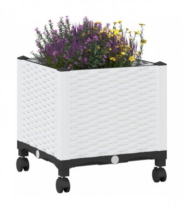 vidaXL Garden Planter with Wheels White 40 x 40 x 44 cm PP