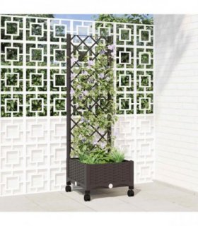 vidaXL Garden Planter with Trellis&Wheels Brown 40 x 40 x 131.5 cm PP