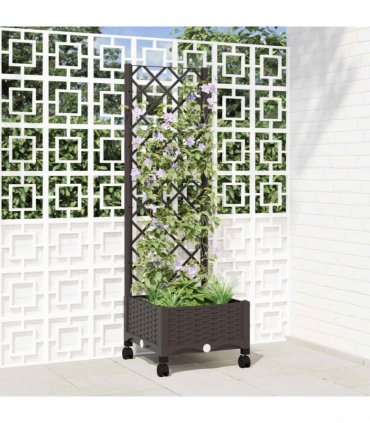 vidaXL Garden Planter with Trellis&Wheels Brown 40 x 40 x 131.5 cm PP