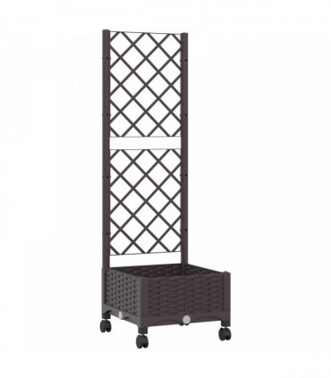 vidaXL Garden Planter with Trellis&Wheels Brown 40 x 40 x 131.5 cm PP