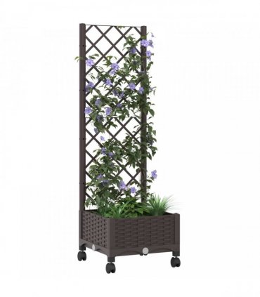 vidaXL Garden Planter with Trellis&Wheels Brown 40 x 40 x 131.5 cm PP