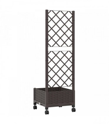 vidaXL Garden Planter with Trellis&Wheels Brown 40 x 40 x 131.5 cm PP