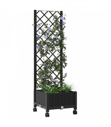 vidaXL Garden Planter with Trellis&Wheels Black 40 x 40 x 131.5 cm PP